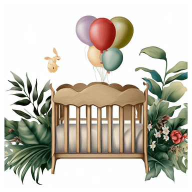Un berceau entouré de ballons